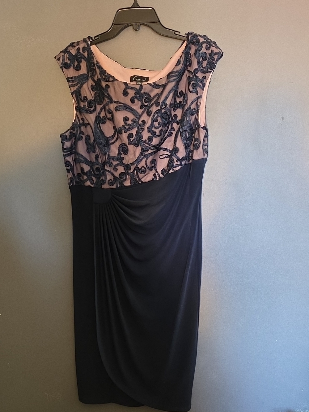 connected apparel Navy and Blush Embroidered Sheath Midi Dress